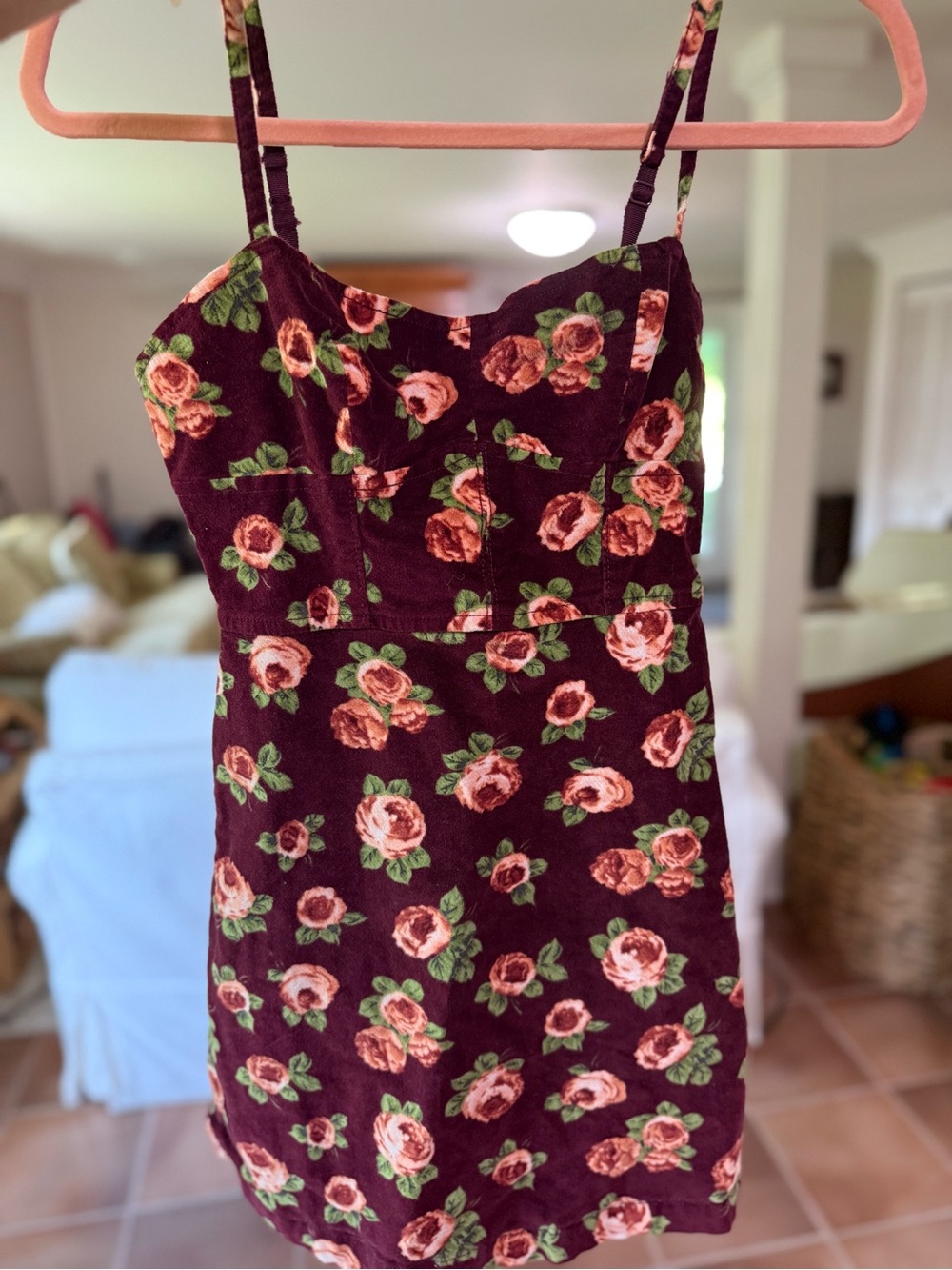 Urban outfitters velvety Burgundy rose Mini Dress with Spaghetti Straps XS